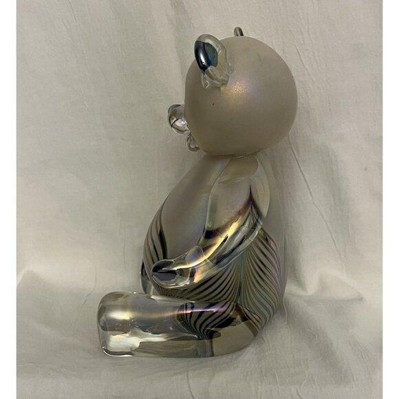 1996 Stuart Abelman Iridescent Pulled Feather Art Glass Frosted Body Teddy Bear - Picture 13 of 16